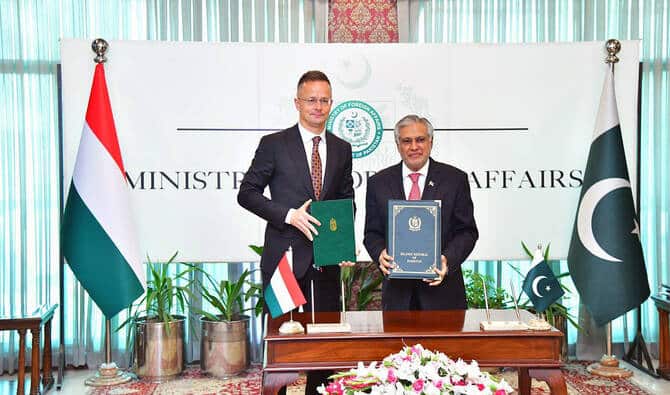 ISLAMABAD: Pakistan and Hungary on Thursday signed an agreement to end visa requirements for diplomatic passport holders. They also signed two memorandums of understanding (MoUs) on cooperation in culture and archaeology. Hungarian Foreign Affairs and Trade Minister Péter Szijjártó arrived in Islamabad with a high-level delegation. The visit came at the invitation of Pakistani Foreign Minister Ishaq Dar. The Hungarian delegation includes 17 businessmen exploring investment opportunities. The visit marks 60 years of diplomatic ties between the two countries. Hungary and Pakistan have long cooperated in energy. Hungarian company MOL Group has invested in Pakistan’s oil and gas sector since the early 2000s. “We are happy to sign the agreement lifting visa requirements for diplomatic passport holders,” Szijjártó said at a joint news conference. “We are also proud to sign agreements in culture and archaeology,” he added. Szijjártó praised Pakistan’s fight against militancy. He said Hungary appreciated Pakistan’s efforts, which also helped ensure Europe’s security. “Despite international efforts, terror threats still exist in the region, especially from Afghanistan,” he noted. “This also raises the risk of more illegal migration toward Europe.” His remarks come as Pakistan faces rising militant attacks in provinces bordering Afghanistan. In response, Pakistan’s forces have launched intelligence-based operations. The government also accuses the Afghan administration of allowing cross-border attacks—an allegation Kabul denies. Pakistan is currently deporting undocumented immigrants, mostly Afghan nationals. Over 900,000 Afghans have been expelled since November 2023 under the repatriation drive. Foreign Minister Dar said the visa agreement and MoUs will “deepen government-to-government and people-to-people ties.”