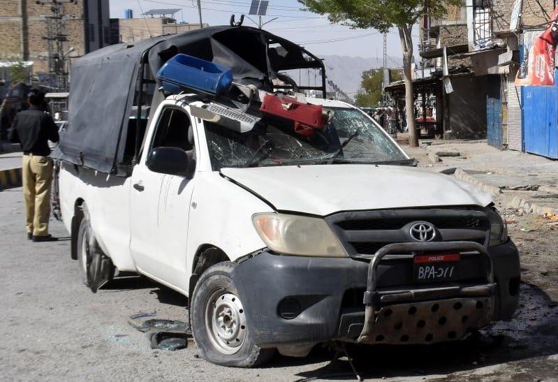 Explosion near police truck