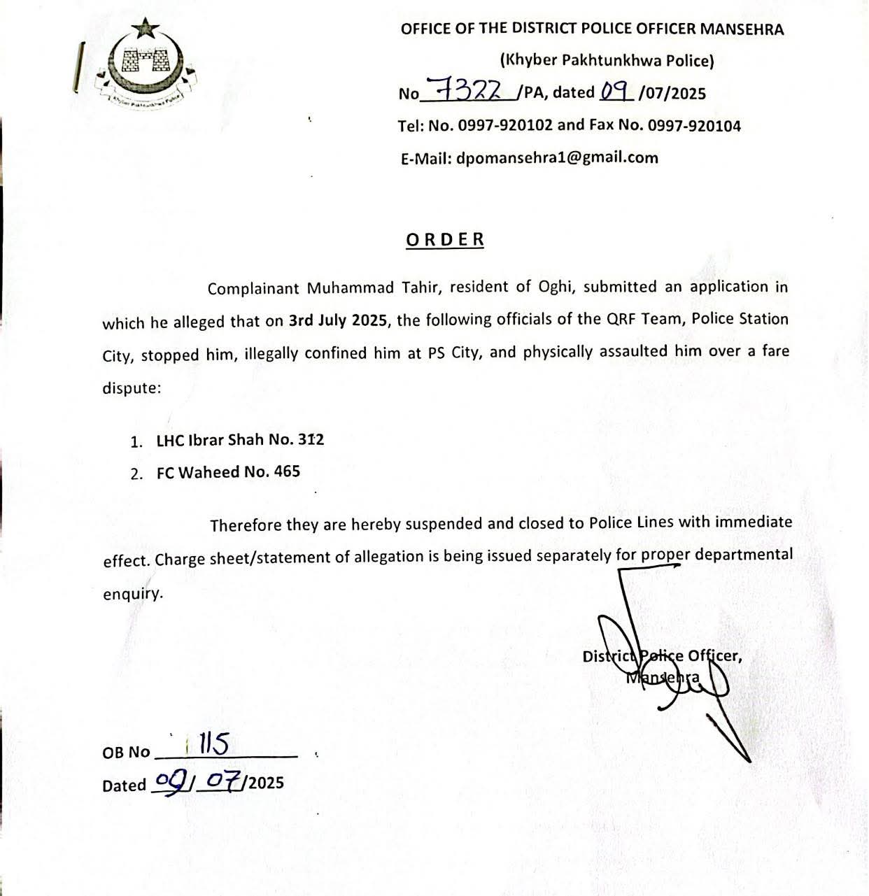 Police officials suspended as DPO orders probe into Bykea rider torture